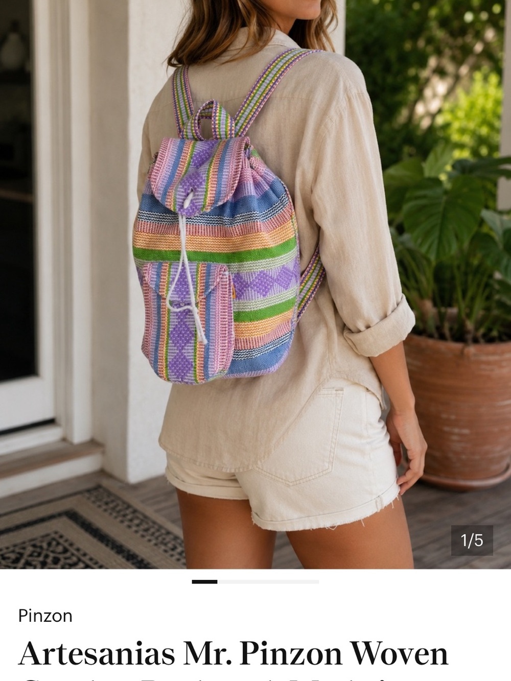 Multicolor Woven Drawstring Backpack